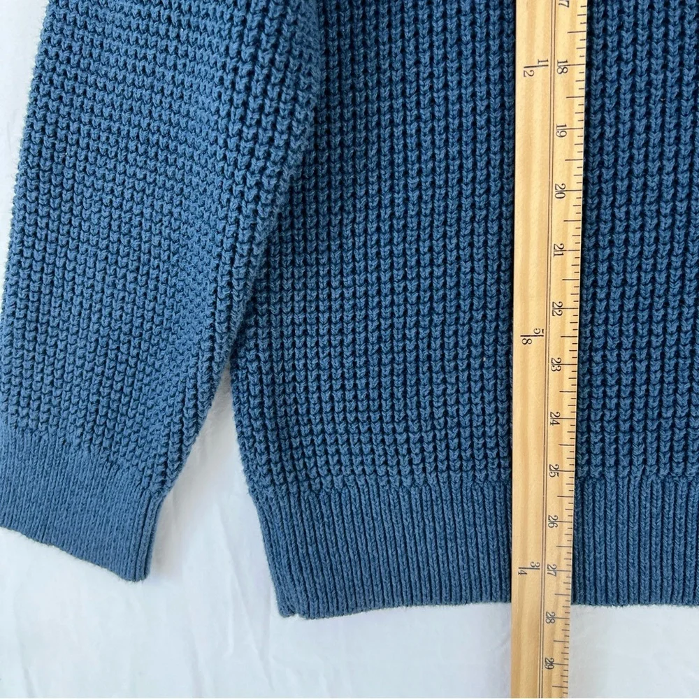 Vintage LL Bean Sweater Fair Isle Waffle 1/4 Zip Pullover Blue Cotton XL Y2K